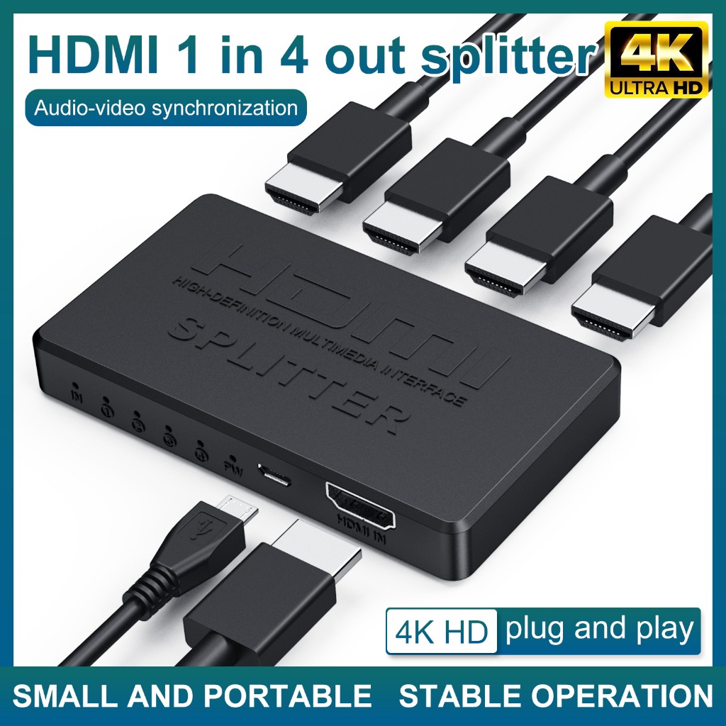 HDMI分配器 一分四 一分二 高清1x4 HDMI分配器1x2 splitter 一拖四 一進四出 4K30hz