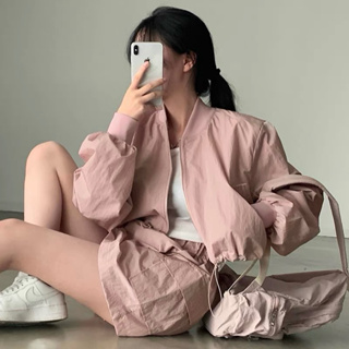 韓版🇰🇷［套裝］粉紅色飛行外套+粉色短裙