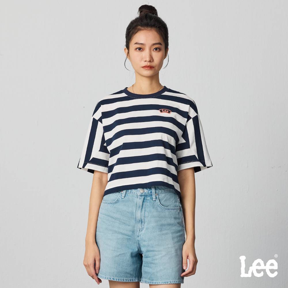 Lee 條紋寬鬆短袖T恤 女 深藍 LB402047179