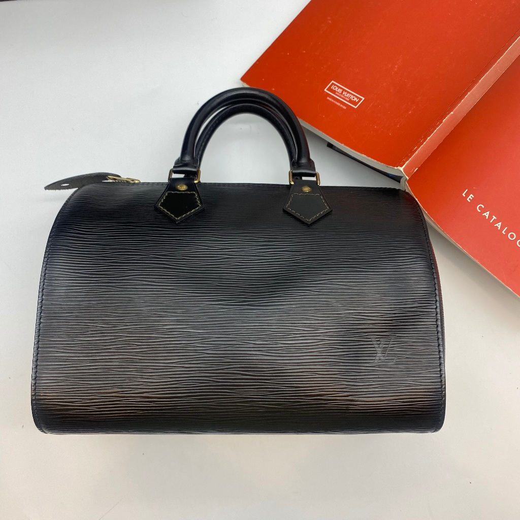 【哈極品】二手品 《Louis Vuitton LV 黑色 EPI 水波紋 speedy 25波士頓/手提包/斜背包》