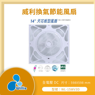 LMA★限時-試賣優惠★ WL-15WV3D DC 全電壓 輕鋼架 節能扇 循環扇 Willie 密封式 節能標章