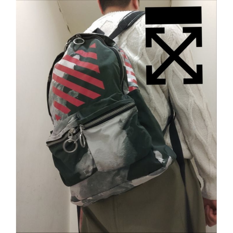 ✨OFF-White✨潮流 休閒 紅條 條紋 雲彩 後背包/二手包/保證正品