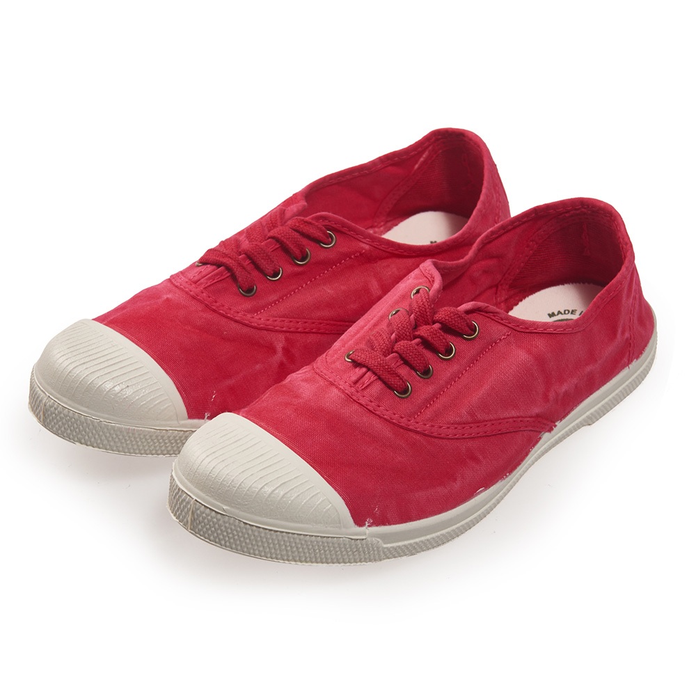 【22.2cm】 Natural World 西班牙休閒鞋 刷色4孔綁帶基本款-桃紅色
