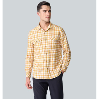 荒野 wildland 男彈性格紋內刷毛保暖襯衫 外罩衫 襯衫 黃格