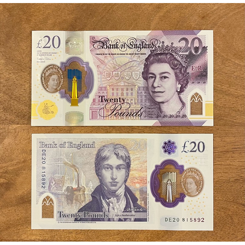 英鎊20元面額紀念英國女王頭像全新塑質紙幣(購買1張原贈美金1元升級贈稀有美金2元鈔)