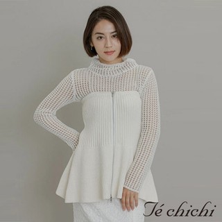 Te chichi 羅紋傘擺拉鍊設計平口針織背心(FC37L2D0580)