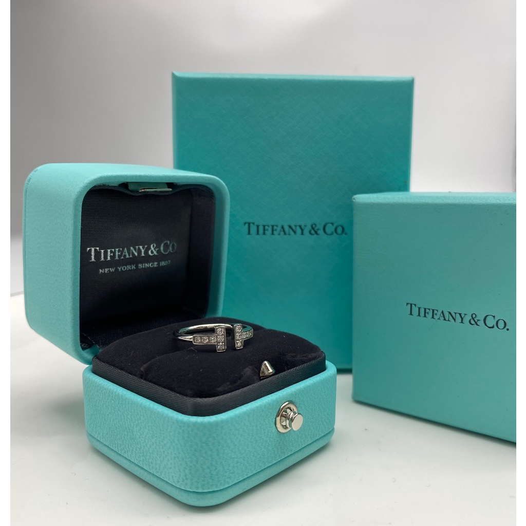 【哈極品】美品《Tiffany&amp;Co  18K白金 T-Wire 雙T 鑽石戒指》