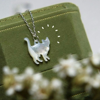 ♡Cubic Space｜寵物周邊·白色貝母貓咪項鍊 日系項鍊 可愛貓咪吊墜 貓 項鍊 送禮物 項鏈 項鍊 女