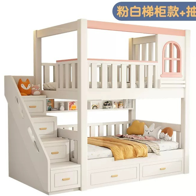 「熊米免運費送安裝」公主風 粉白色全實木高護欄 單人 雙人 雙層床 可訂製 兒童床(熊米家具)