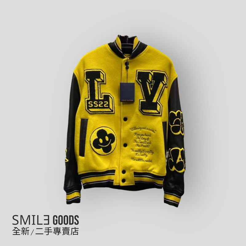 [SMILE] Louis Vuitton Lv經典爆款 黑豹字母logo 黑黃拼接 皮袖棒球外套