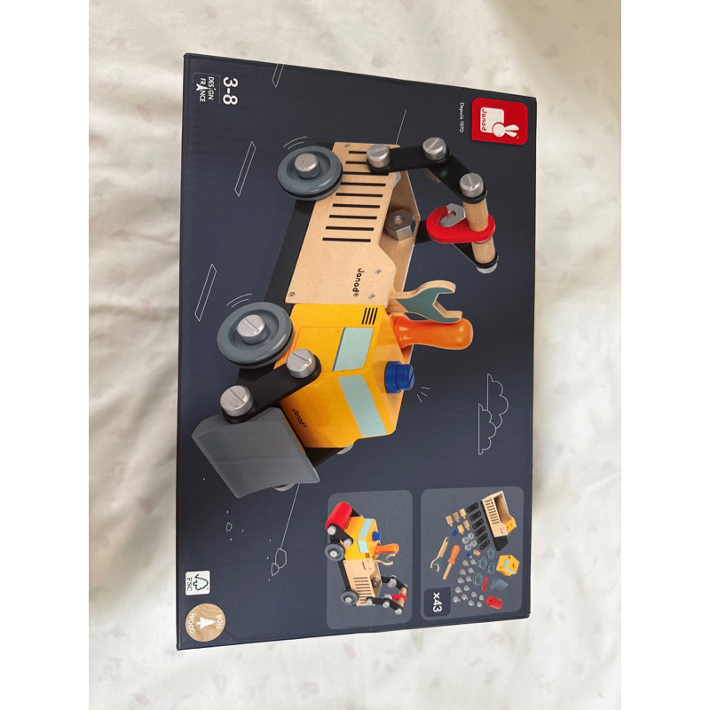 二手玩具 法國 Janod 小木匠創意玩 工程卡車 推土機 壓路機 吊車 交通車 木玩 組裝玩具