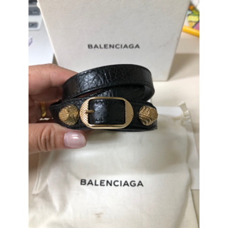 年終好好買-全新正品 Balenciaga 巴黎世家 經典款 卯釘皮革雙圈三圈手環 黑配金 S 紙盒 防塵袋 紙袋都有