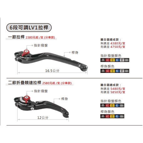 【鉅石】RIDEA瑞迪亞 六段可調拉桿 LV1 一節 二節 三節 檔車 速克達 重機 伸縮 折疊 競速 改裝 精品 原廠