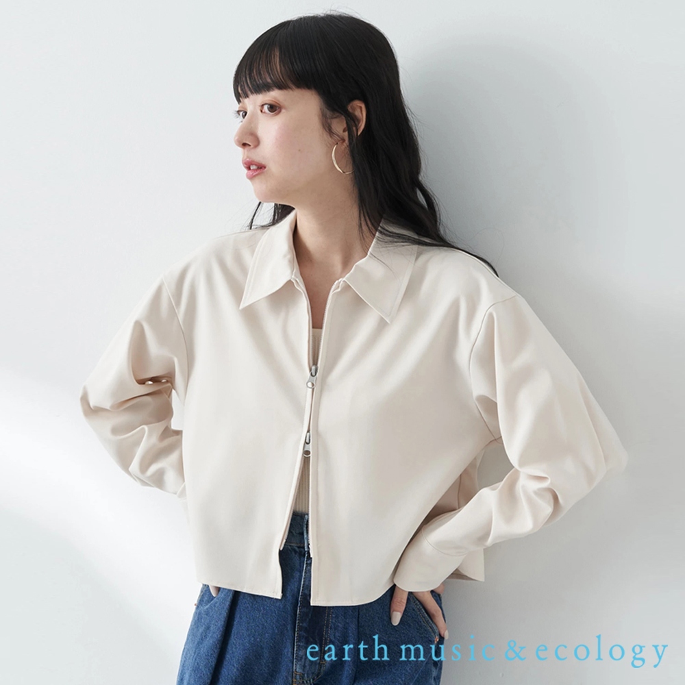 earth music&ecology 雙拉鍊設計短版襯衫上衣(1L41L0A0300)