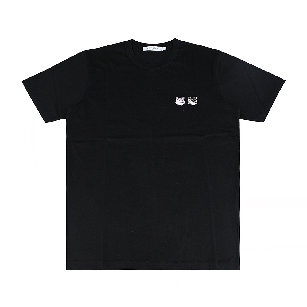 Maison Kitsuné胸前雙狐狸頭布章LOGO設計純棉短袖T恤(男款/黑)