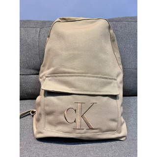 Calvin Klein CK經典logo帆布 後背包 卡其色