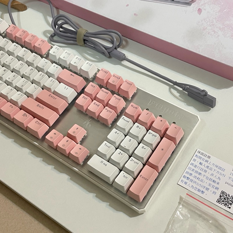 POJUN 粉白色機械式鍵盤 PJ02 青軸 贈鍵帽