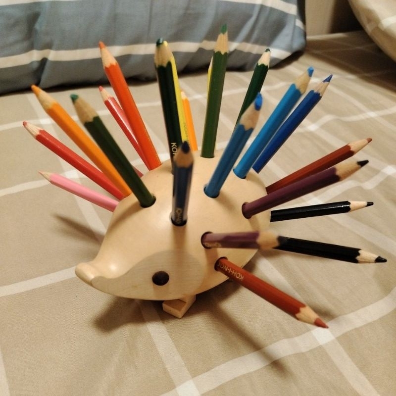 捷克 KOH-I-NOOR 手工製作 迷你刺蝟造型筆座 筆筒24色粉筆 二手