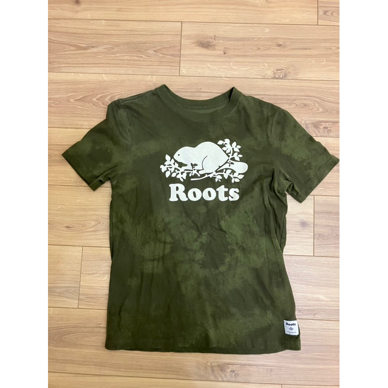近全新 Roots 男童墨綠色迷彩短袖T恤 size:XL