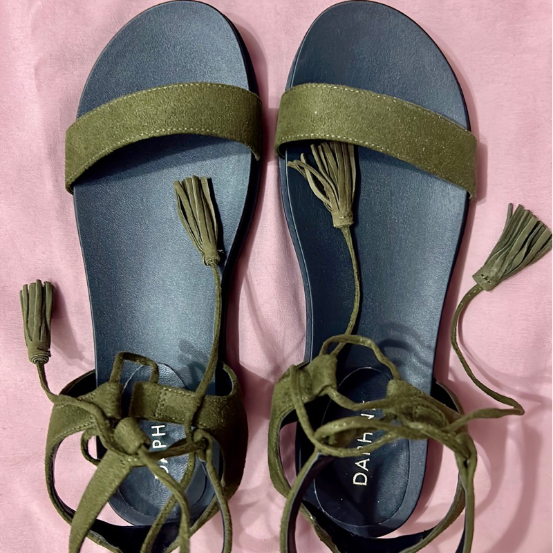 DAPHNE達芙妮麂皮墨綠色綁帶涼鞋