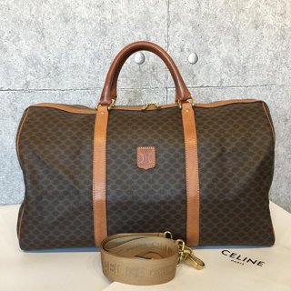 【哈極品】二手品《Celine 咖啡色PVC拼皮革凱旋門Logo提背兩用行李袋》