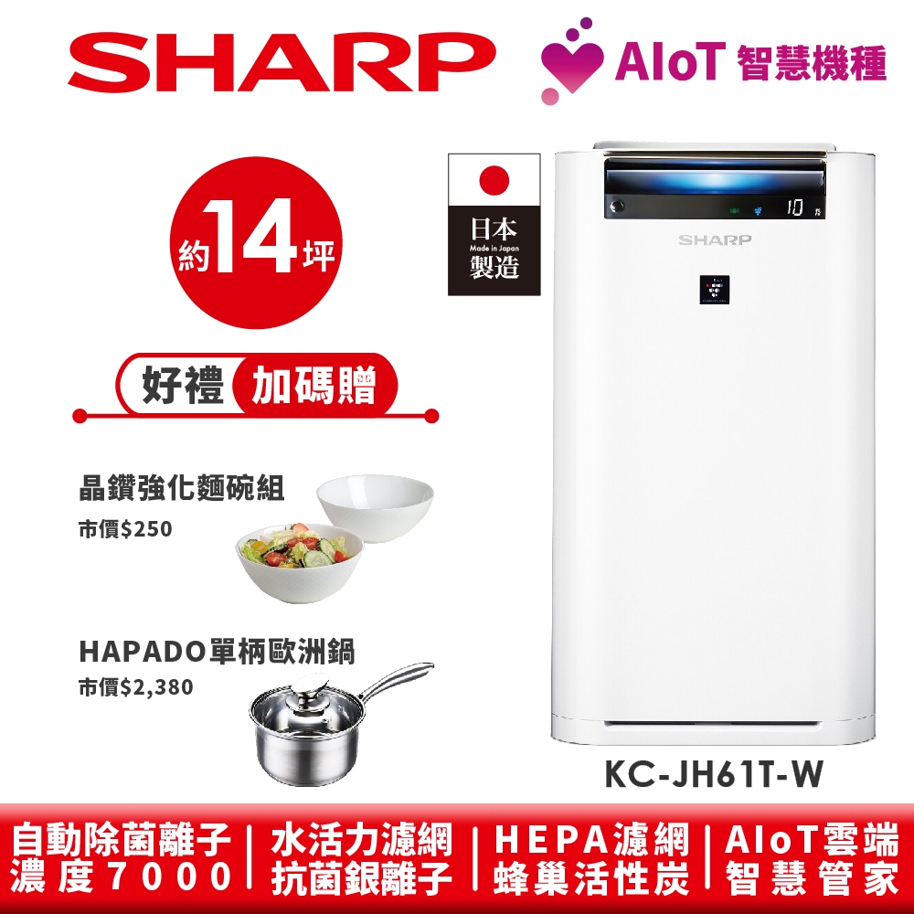 【SHARP夏普】日本原裝AIoT智慧空氣清淨機 KC-JH61T-W 14坪