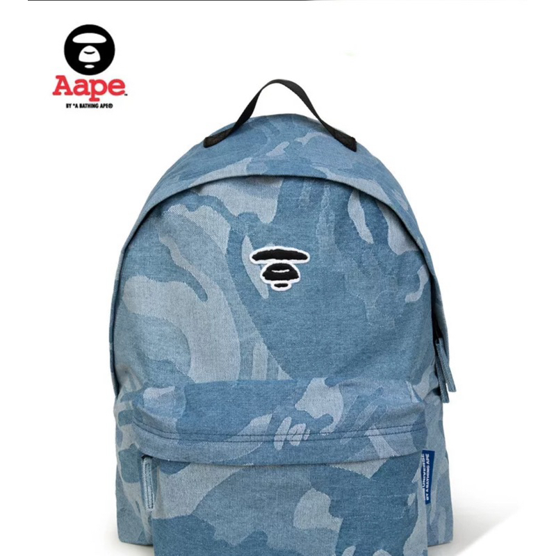 AAPE Moonface embroidered camo denim backpack迷彩牛仔背包 後背包 ape