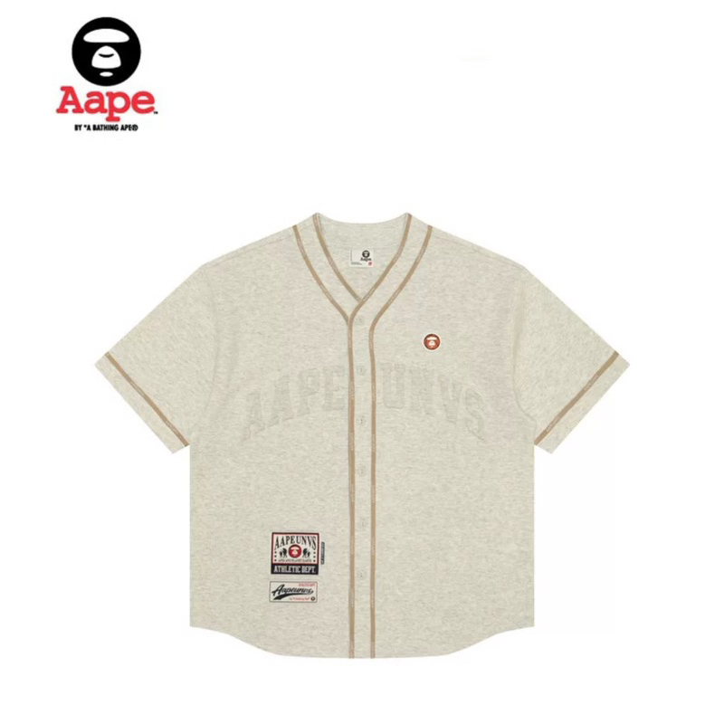 AAPE Moonface patch baseball shirt 棉質 短袖襯衫 潮流 猿人ape棒球衫