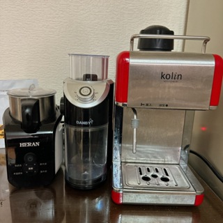 Kolin 歌林 義式濃縮咖啡機｜DANBY 丹比多段式研盤磨豆機│HERAN 禾聯冷熱電動磁浮奶泡機｜家用咖啡機