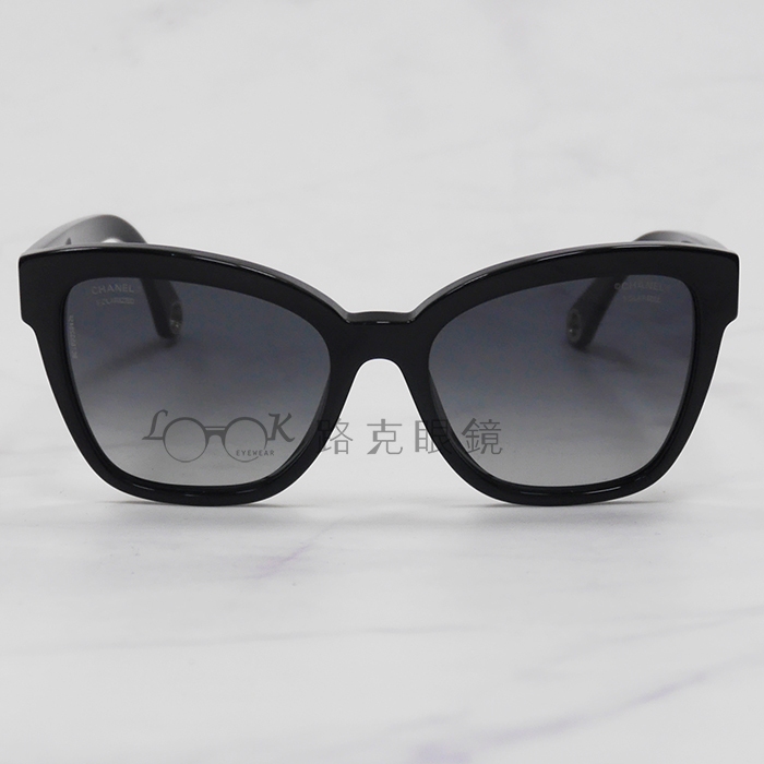 【LOOK路克眼鏡】Chanel 香奈兒 太陽眼鏡 偏光鏡片 黑框 附珍珠式樣鏈 CH5487 622 S8