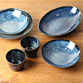 美濃燒 紺窯変 湛藍色 茶杯 點心盤 餐盤 橢圓盤 [偶拾小巷] 日本製