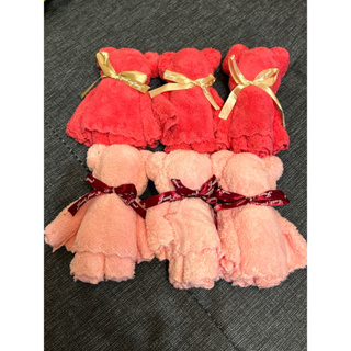 桃紅色-粉紅色小熊造型柔軟毛巾