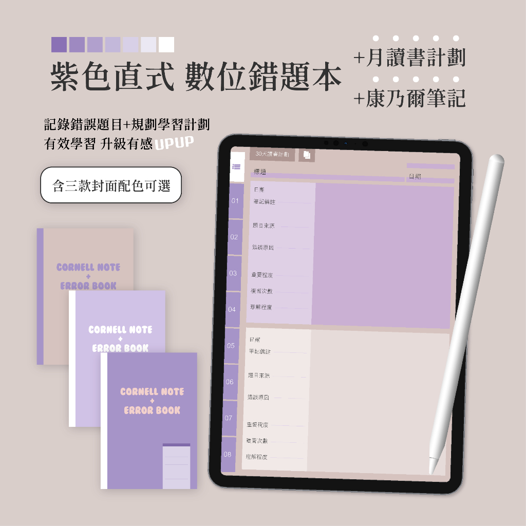 ᴘᴜʀᴘʟᴇ 紫色直式錯題本 電子手帳模板 ｜goodnotes適用