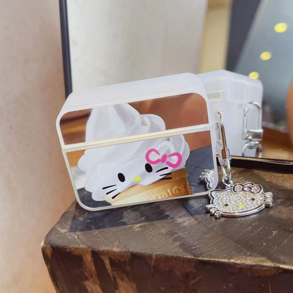 鏡面 三麗鷗 冰淇淋 kitty貓蘋果耳機保護套 AirpodsPro pro2/AirPods3代 保護殼 耳機收納