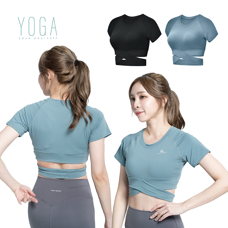 【AREXSPORT】AS-7429 瑜伽上衣 短袖上衣 運動上衣 機能上衣 減壓收腰 下擺造型 YOGA 瑜珈 短版