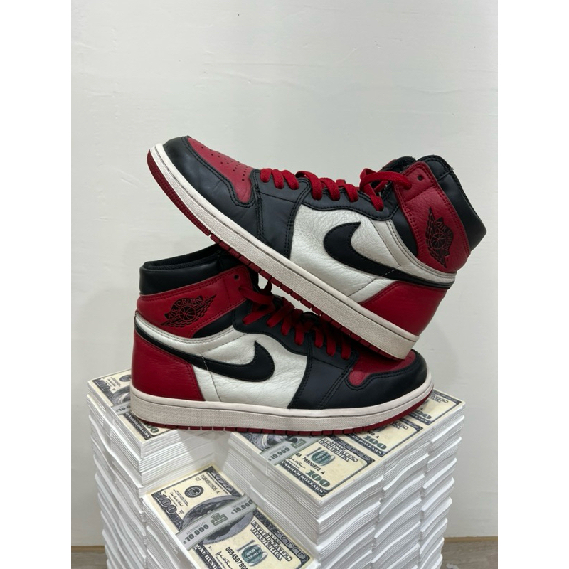 [二手]Nike Air Jordan 1 high 18年 黑紅腳趾 US9.5 裸鞋 鞋況一般 鞋跟日常穿著磨損