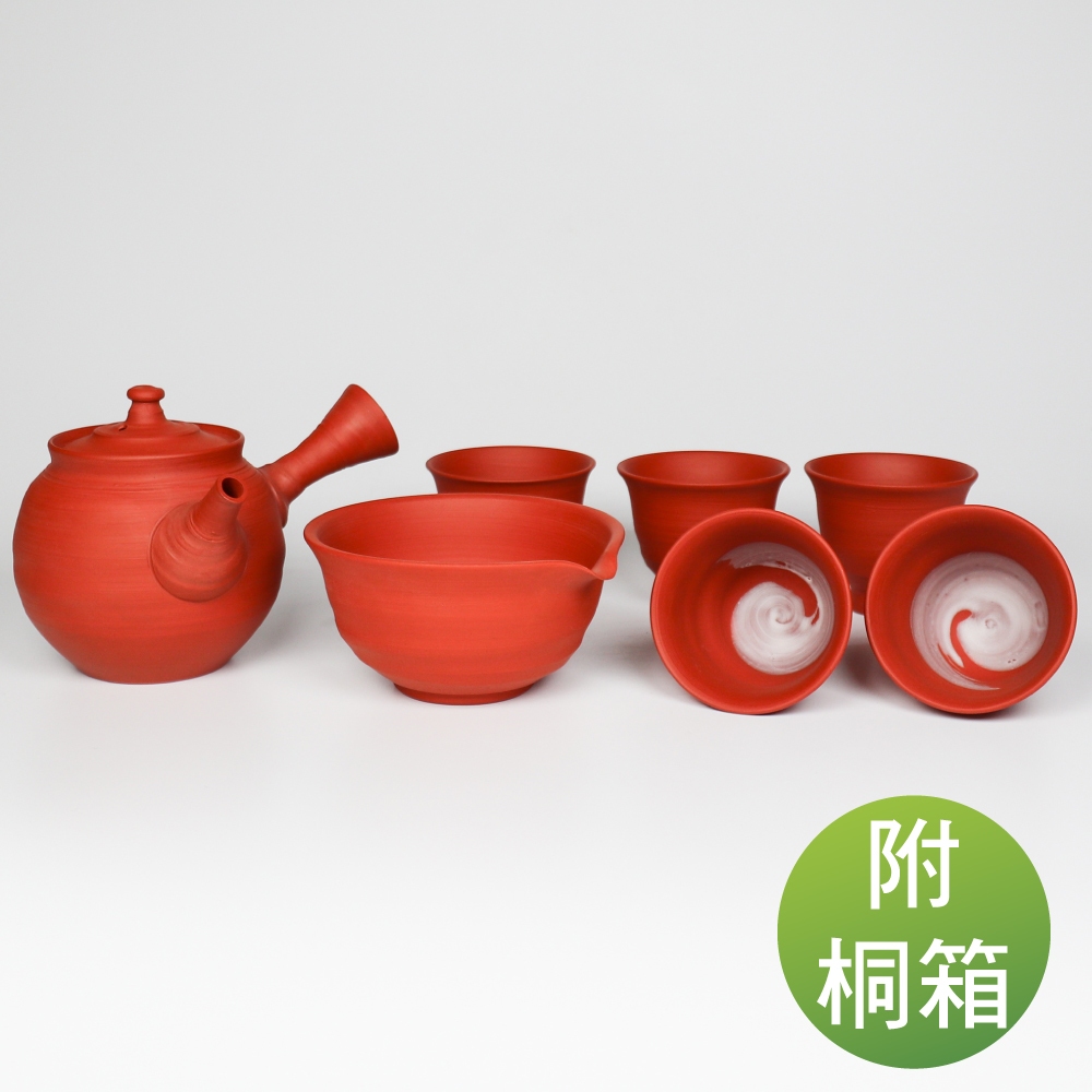 常滑燒 風月 朱泥筋引煎茶器茶組 日本陶壺 茶具組 泡茶組 福介商店