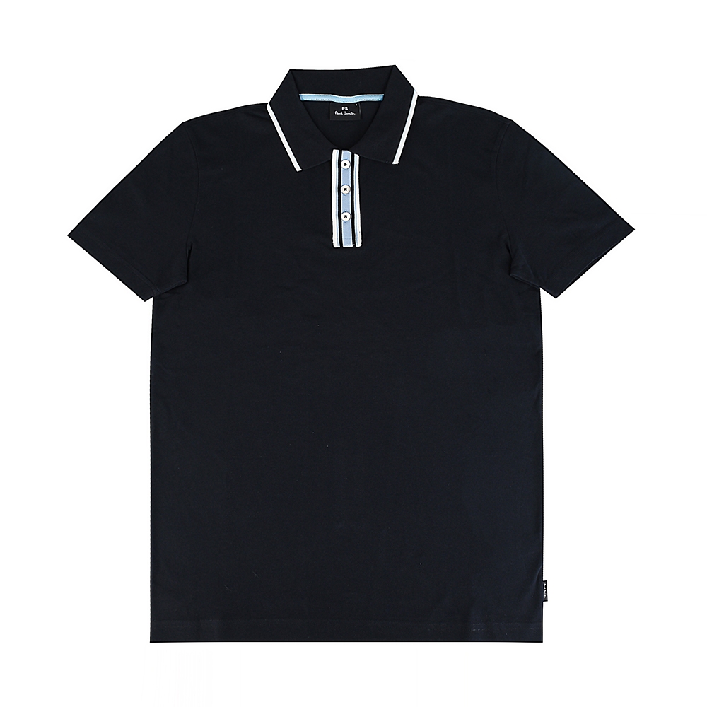 PAUL SMITH領口條紋LOGO設計純棉短袖POLO衫(男款/深藍)