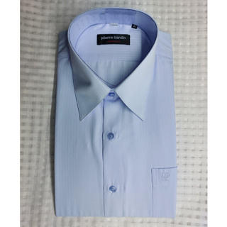 <<皮爾卡登pierre cardin >>商務休閒 吸濕排汗短袖襯衫--淡藍條紋