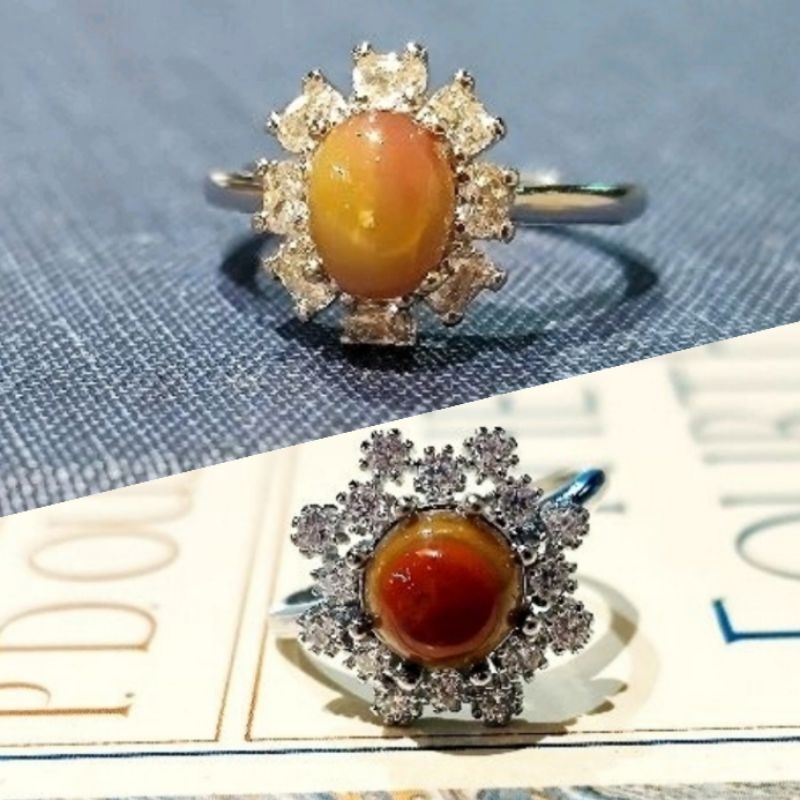 英國帶回英國Harrods天然美國雙色瑪瑙施華洛世奇水晶925純銀戒指指圈復古風古董