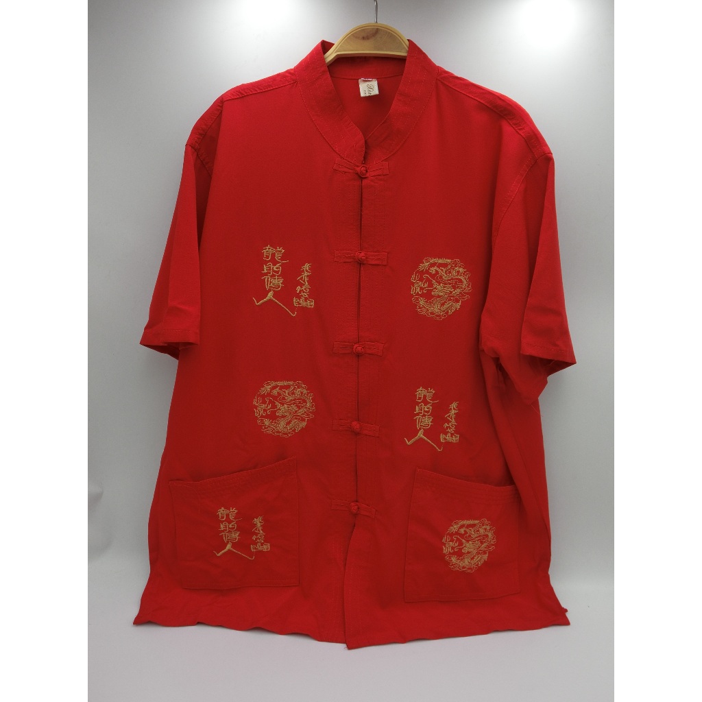 全新男裝中國風古裝風傳統服飾刺繡龍的傳人短袖襯衫