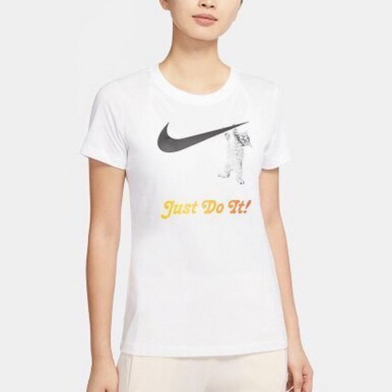 保留fri NIKE JUST DO IT 貓咪 短袖 大LOGO 可愛 運動 短T