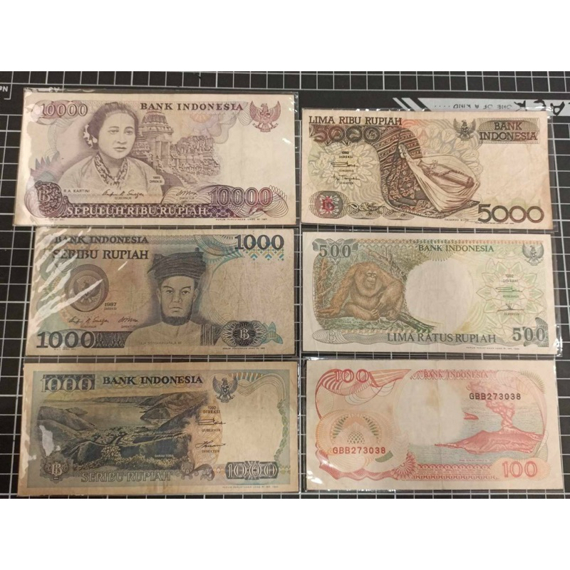 印度尼西亞鈔票'1985-87-92年（100-500-1000-5000-10000印尼盾）*共6張