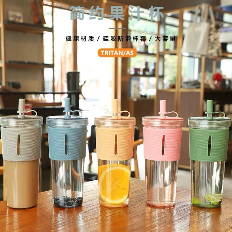 【送杯套&amp;吸管&amp;吸管套】韓國風五色 700ml 環保杯 手搖杯 吸管杯 透明 水杯 咖啡杯 大容量水杯