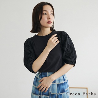 Green Parks 立體格紋公主袖圓領上衣(6P46L1C0200)