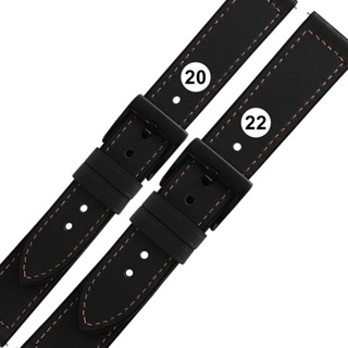 Watchband / 20.22 mm / 各品牌通用 經典復刻 黑鋼扣 真皮橡膠錶帶 黑色 ＃858-318-BK