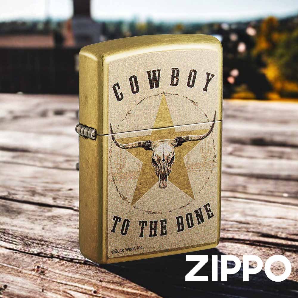 ZIPPO Buck Wear防風打火機 48937 自豪感 愛國主義 街頭黃銅 大膽的彩色圖像設計 角牛頭骨 終身保固