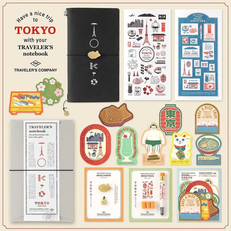 [優惠請私訊] 日本 TRC Traveler’s notebook 東京限定版 文具套組 / TN 筆記本/貼紙/吊飾