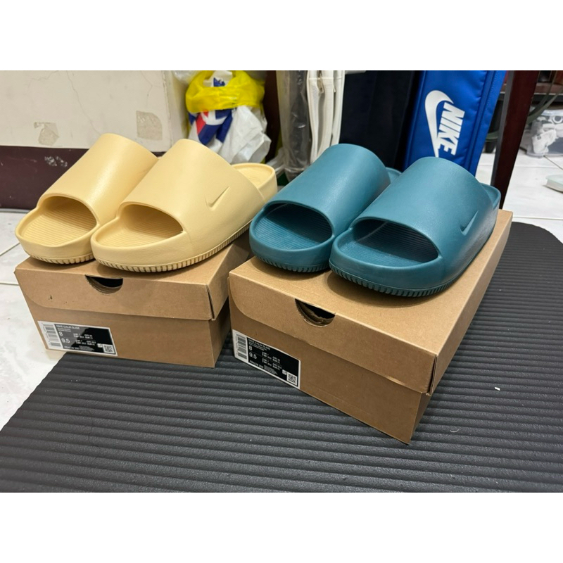 Nike CALM SLIDE Q彈 一體成形 拖鞋 US8 26公分 奶茶色/綠色 一起帶走有優惠