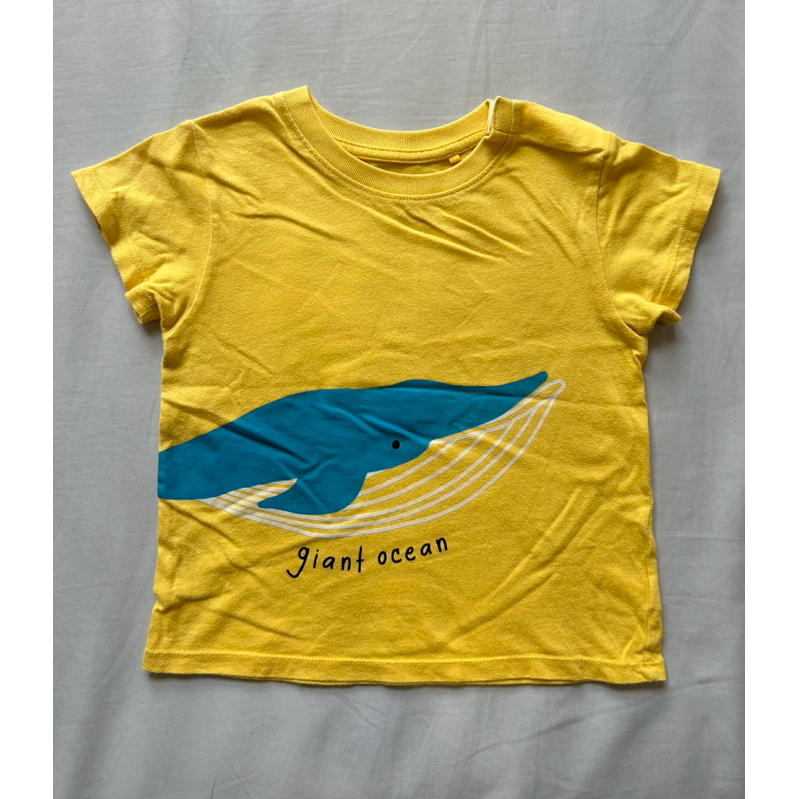 二手童衣童裝-男童/女童 Lativ 純棉黃底鯨魚🐳短袖T恤上衣 #90